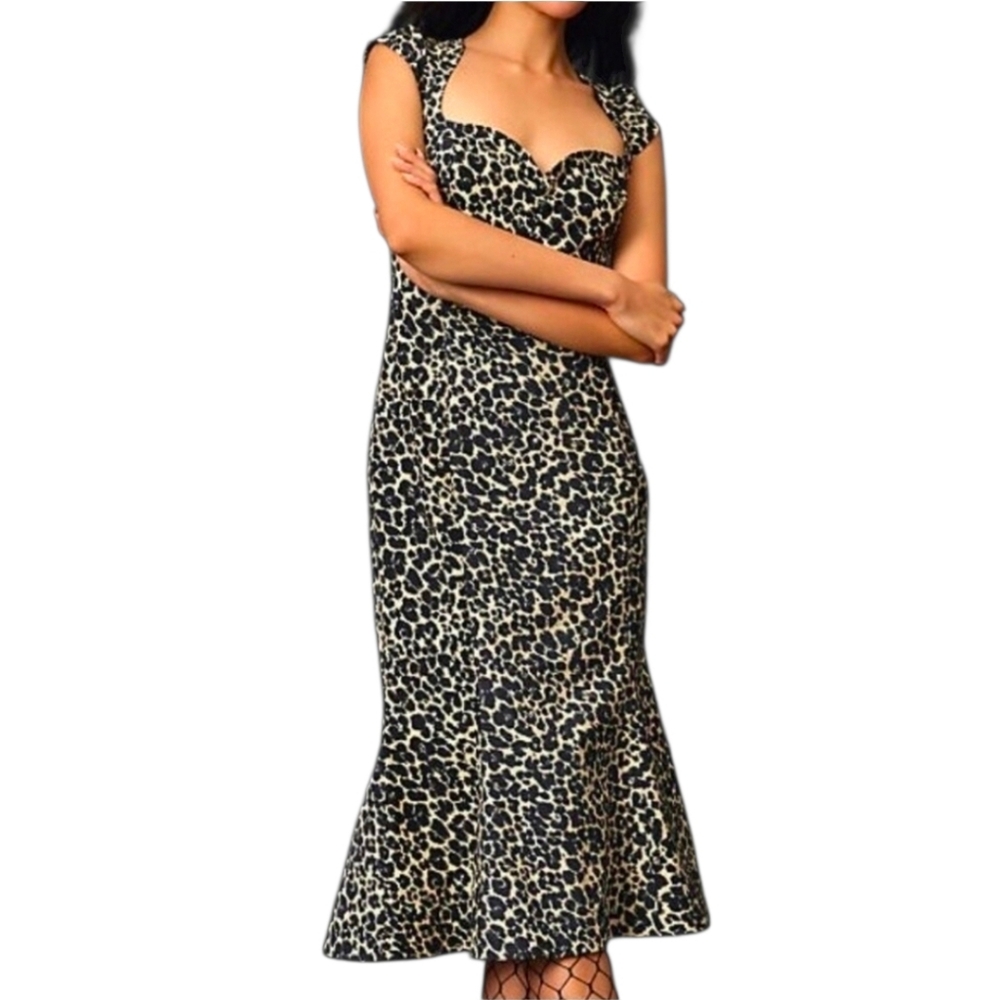 NWOT Anthropologie Cecily Fit & Flare Sweetheart Dress Maeve Leopard Size Meduim